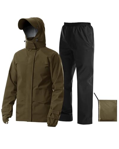 Rain Suit Waterproof Breathable Lightweight 2 (Large / Brown)