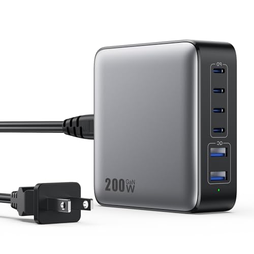 USB C Charger Block 200W[2026 Upgraded] GaN III 6 Port Fast Charging Station Hub (Black / 200W)