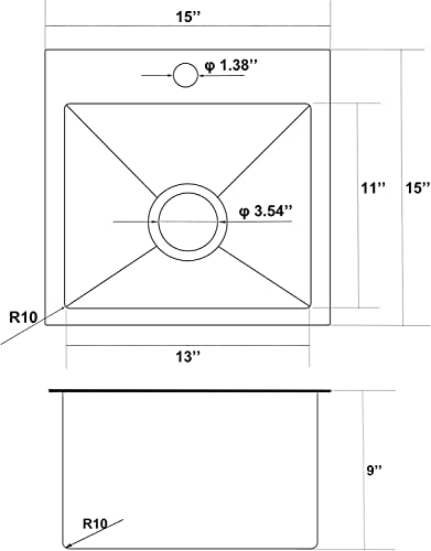 15 x 15 inch Drop in Bar Sink (Brushed Nickel / 15" x 15" x 9")