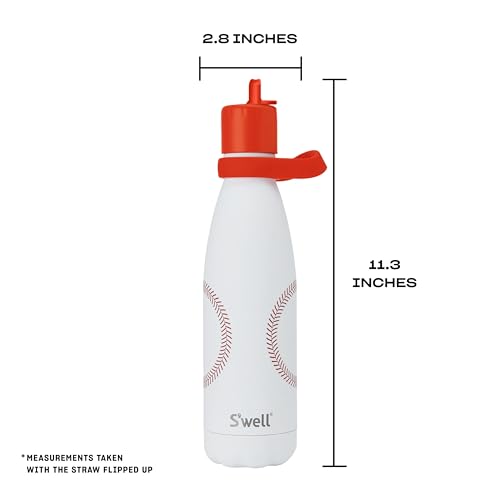 Stainless Steel Water Bottle with Flip Straw Cap and Handle (Home Run / 17 Ounces)