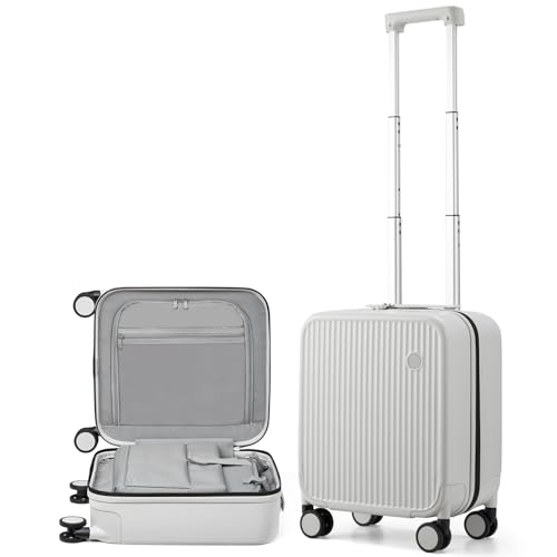 Underseat Carry on Luggage 16 Inch Hardshell PC Suitcase with Spinner Wheels TSA Lock for Travel (Smoke White TSA2 / 16-inch)