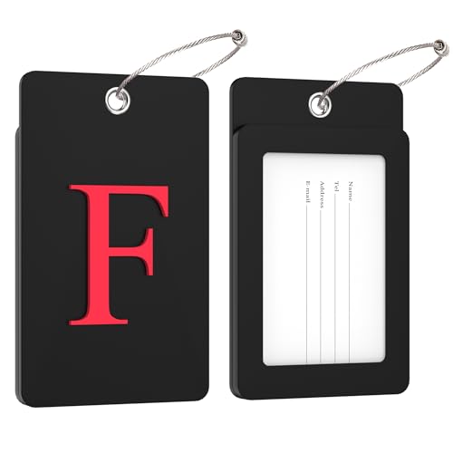 2 Pack Initial Luggage Tags for Suitcases Airplane Travel Essentials (Large F / Black)