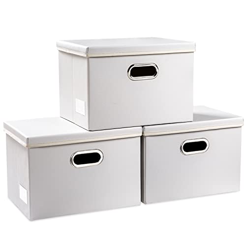 Collapsible Storage Bins with Lids [3 (White / Medium(3-Pack))