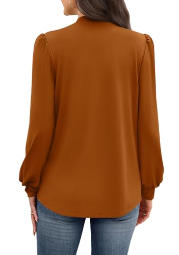 Fall Outfits for Women 2026 Long Sleeve Shirts for Women Blouses Business Casual Womens Tops Mock Neck Tunic Work Early Fall Fashion Clothing Winter Old Money Clothes Must Haves Caramel L (05 - Caramel / Large)