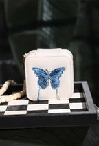 Travel Jewelry Organizer Boxes for Women Small Portable Necklace Earrings Bracelet Rings Travel Case Best Friend Birthday Gifts for Women Trendy (Butterfly_Beige_Blue)