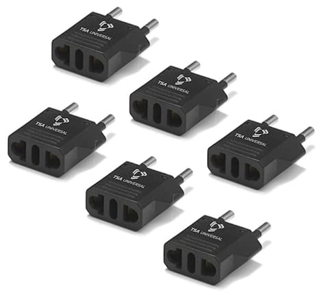United States to Portugal Travel Power Adapter to Connect North American Electrical Plugs to Portuguese Outlets for Cell Phones (6-Pack / Black)