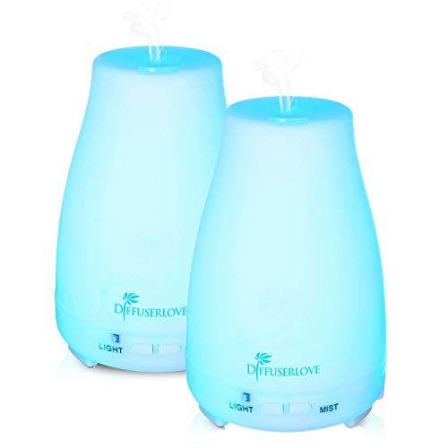 2 Pack 200ml Essential Oil Diffuser Ultrasonic Aromatherapy Diffuser Cool Mist Humidifiers with 7 Color LED Lights & Waterless Auto Shut (White)