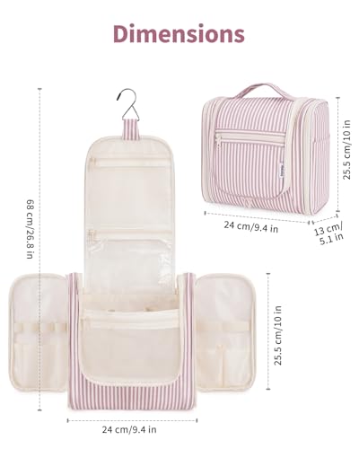 Large Hanging Travel Toiletry Bag for Women (CA-Dusty Rose Stripe / Large)