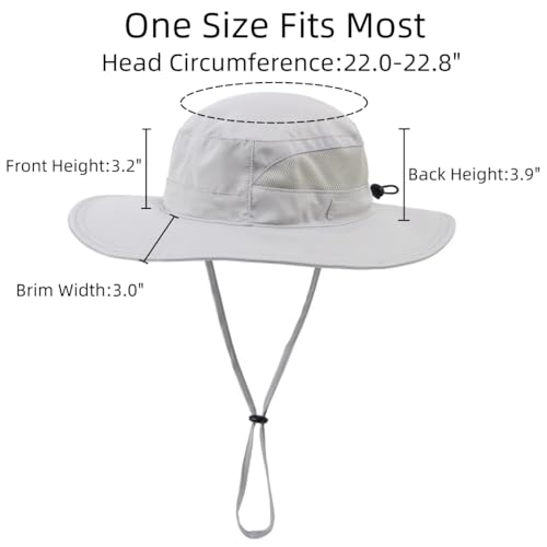 Womens Sun Hat Outdoor Wide Brim Boonie Sun Hat Summer Beach Hats UV Protection Fishing Safari Cap Light Grey (Large / Light Grey)