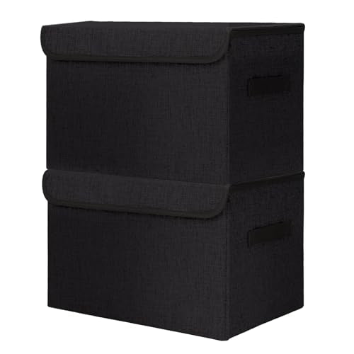 Large 42 Quarts Fabric Storage Bins with Lids [2 (Black / Large - 2 Pack)