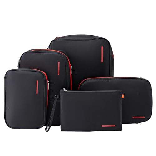 BeeNesting Waterproof Compression Packing Cubes 5 (Black Red / 5-Piece Set)