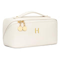 Initial Makeup Bag Personalized Gift for Women Teen Girls (MediumBeige / H)