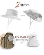 Sun Hats for Women Wide Brim Bucket Hat Ponytail Hole Outdoor UPF (Grey)