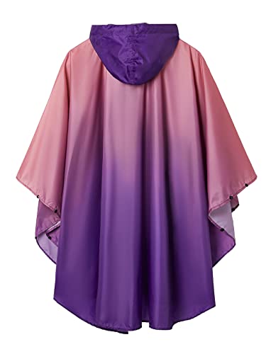 Adults Rain Poncho Waterproof Raincoat Women Gradient Hood with Pocket (Gradient Pink-purple)
