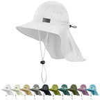 Cooling Sun Hat for Men Women UPF50+ Wide Brim Fishing Hat with Neck Flap Adjustable Foldable Bucket Hat for Hiking White (White)