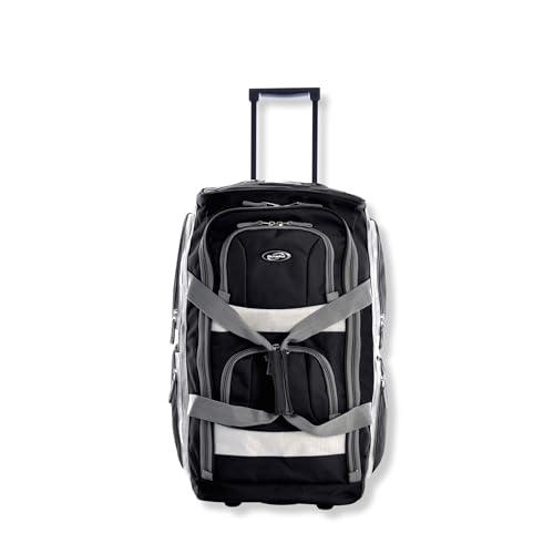 22 inch Carry On 8 Pockets Wheeled Rolling Duffel Bag Water Resistant Luggage Lightweight Travel Suitcase with Retractable Handle (22 inch / Black)