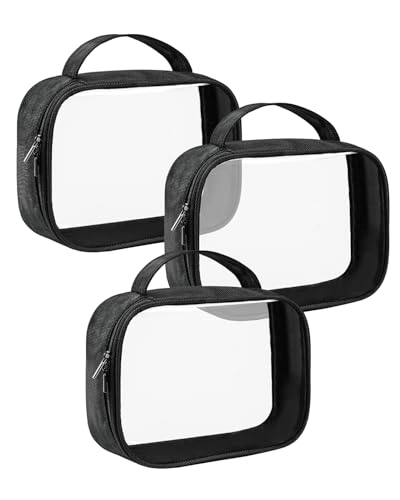 TSA Approved Toiletry Bag Clear Quart Size Travel Bags Makeup Bag (Black / 3 Pack, Handle)
