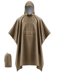 Hooded Rain Poncho Packable Waterproof Unisex Raincoat with Pocket (Large / Brown)