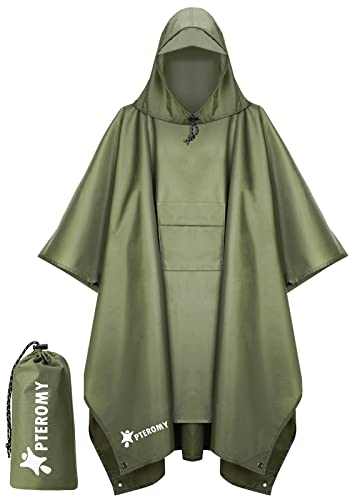 Hooded Rain Poncho for Adult with Pocket (Green)