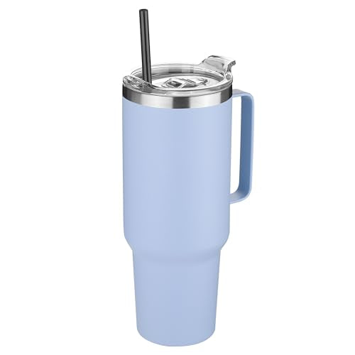 40 oz Stainless Steel Tumbler with Handle (Light Blue / 40 Ounces)