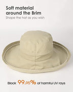 Womens Sun Hat with Ponytail Hole Cotton Shapeable Wide Brim (Medium-Large / 02light Khaki)