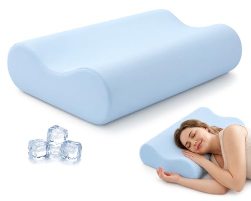 Queen Contour Memory Foam Pillow for Neck Pain Relief (Blue / Extra Queen Size)