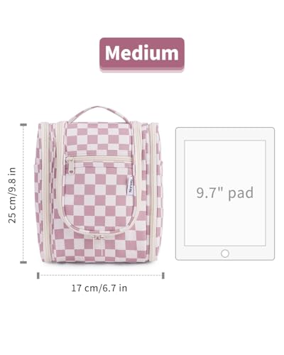 Hanging Travel Toiletry Bag for Women (C-Dusty Rose Checkerboard / Medium)
