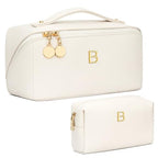 Initial Makeup Bag Personalized Gift for Women Teen Girls (Beige / B)