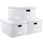 Collapsible Storage Box with Lid [3 (White / X-Large(3-Pack))