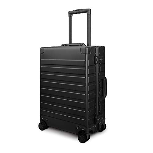 All Aluminum Carry On Luggage with TSA Locks Zipperless Alloy Metal Hard Shell Spinner Suitcase (Black / 20")