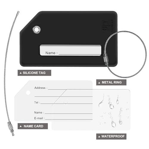 8 Pack Initial Luggage Tags for Suitcases Airplane Travel Essentials (Black / Letter A)