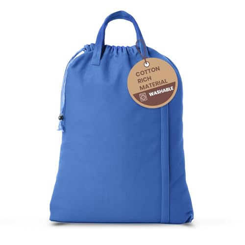 LFH Home Large Premium 1pack Cotton Rich Canvas Laundry Bag with Drawstring and Handles Heavy Duty (18”x26” / Sky Blue)