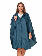Unisex Rain Poncho Hooded Waterproof Raincoat for Adults Women (Deep Blue)
