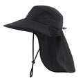 Outdoor UPF50+ Sun Hat Wide Brim Mesh Fishing Hat with Neck Flap (Large-X-Large / Black)