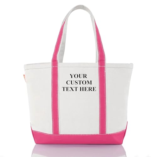 Medium Classic Personalized Monogram Canvas Tote Bag for Women (Hot Pink)