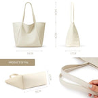 Large Tote Bag Vegan Leather Casual Zipper Work Bag Weekender Hobo for Women 23L Oversize Shoulder Travel Purse (Beige)