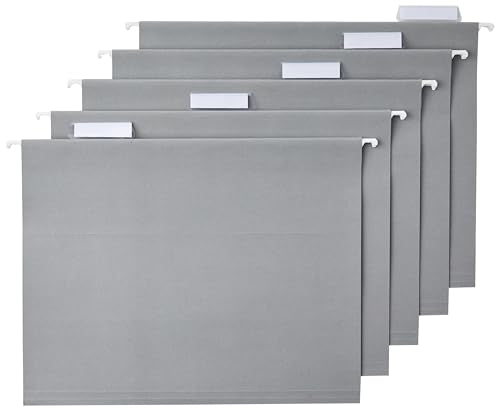 Hanging File Folders with Adjustable Tabs for Document Organization (Gray / Letter)
