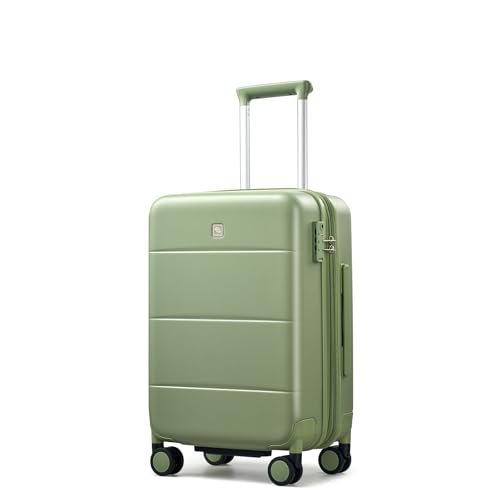 Carry On Luggage 22x14x9 Airline Approved Hardside 20 Inch Suitcase (Bamboo Green / 20 Inch EXT)