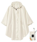 Unisex Rain Poncho Hooded Waterproof Raincoat for Adults Women (Beige)