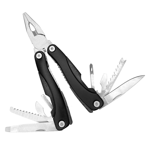 11-in-1 Multitool Pliers - Stainless Steel Pocket Knife with Pliers, Screwdriver & Bottle Opener - Aluminum Handle EDC Knives for Survival, Camping, Hunting, Hiking - Gift for Men Women (Black) (Black)