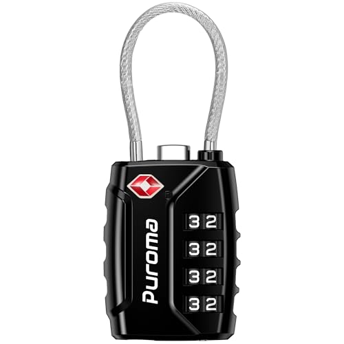 1 Pack TSA Approved Luggage Locks 4 Digit Code Cable Lock Black (Basic Black)