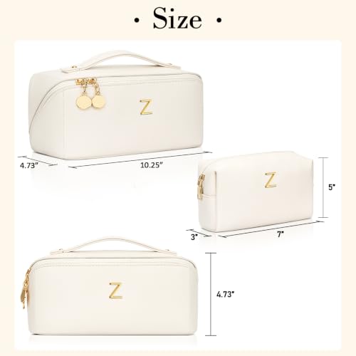 Initial Makeup Bag Personalized Gift for Women Teen Girls (Large Beige / Z)
