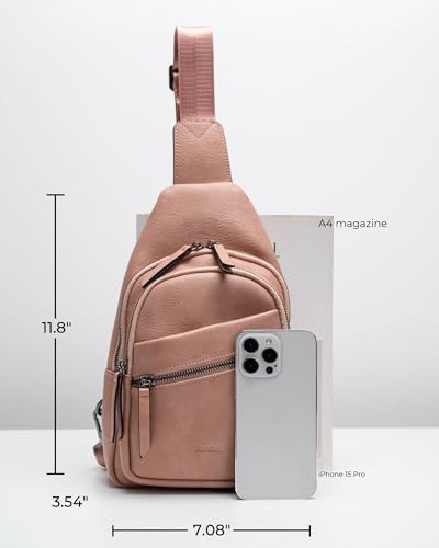 Large Sling Bag for Women Crossbody Purse Leather Fashionable Trendy Chest Bag for Travel (Dusty Rose / Leather-like Flex)