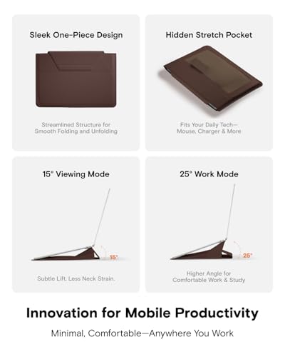 Laptop Carry Sleeve with Stand &Smart Storage for 14" Laptop for Work (Brownie / 14 Inch)
