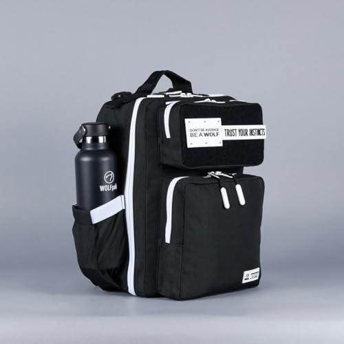 15L Slim Gym Backpack 1000D Travel EDC (Black With White Accents)