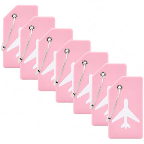 7 Pack Silicone Luggage Tags for Suitcases (Set of 7 / Pink)