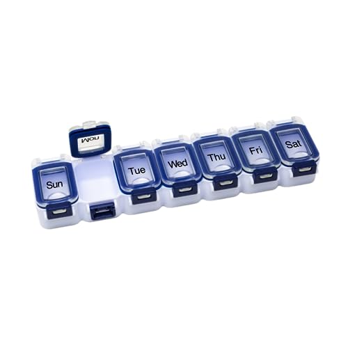 Weekly (7-Day) Pill Organizer, Large Medicine Planner, Blue (Blue)