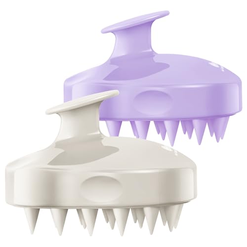 2 Pack Large Scalp Massager Scrubber Shampoo Brush for Hair Growth (Light Beige & Purple)