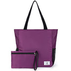 Large Capacity Foldable Tote Bag with Zipper (Purple)