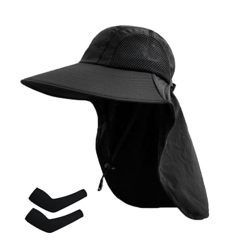 Sun Hat for Men Women with Neck Flap (6 3/4-6 7/8 / 1pack-black Sleeves)